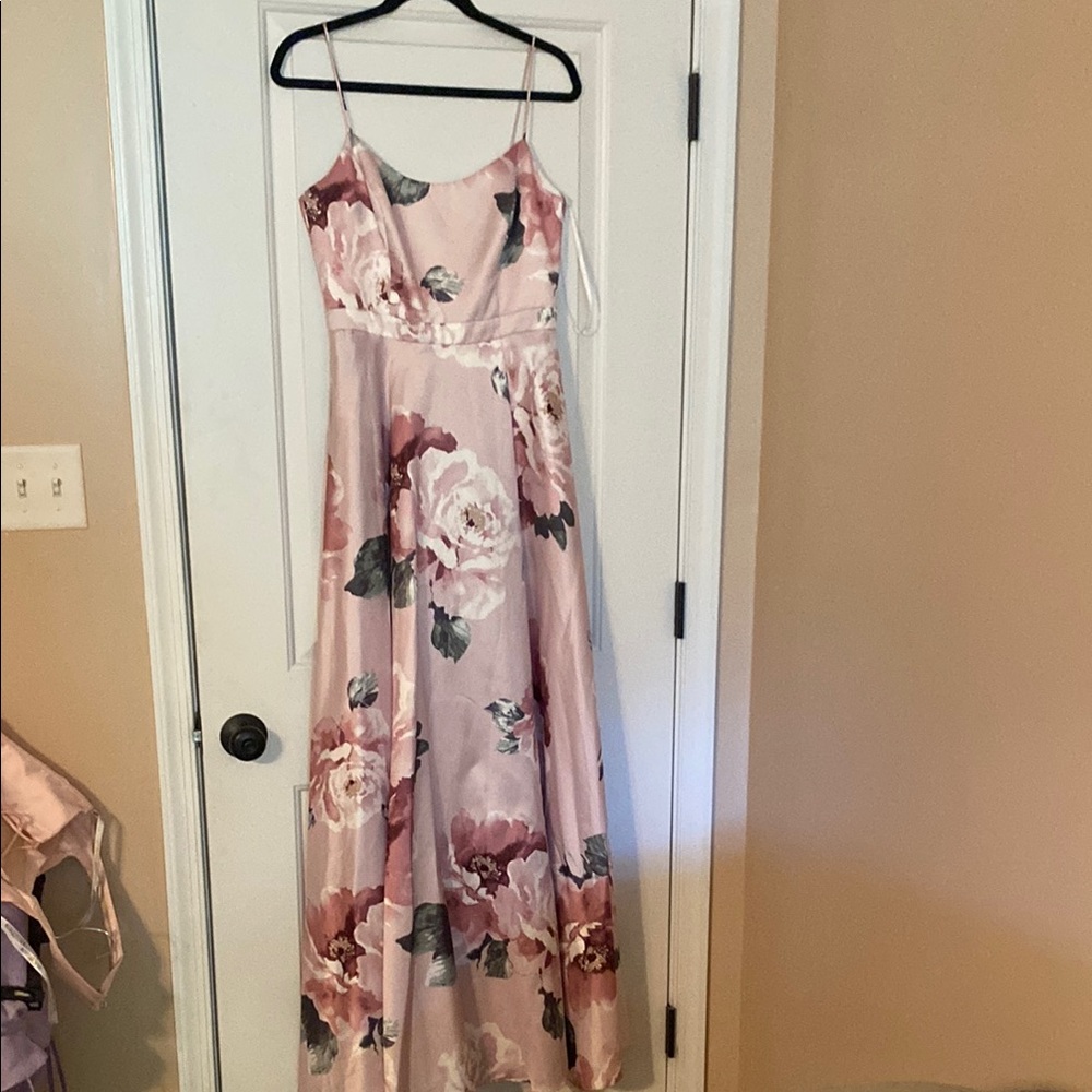 Xscape Elegant Pink Floral Floor Length Gown